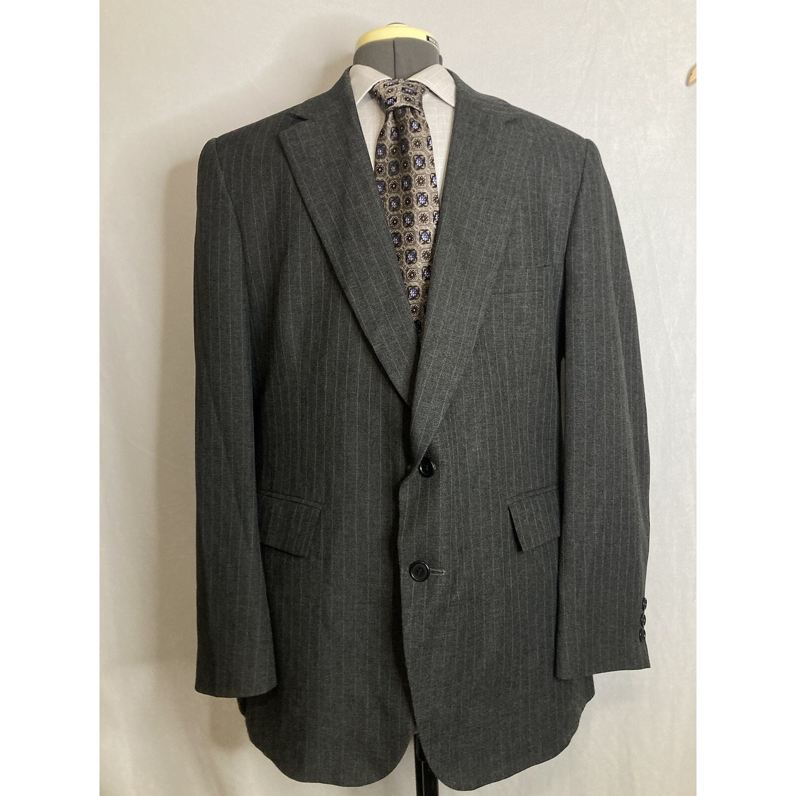 Mens 44r Blazer Gray Striped Wool 2xl 48" Sport Coat Suit Jacket Highland Park — image 2 of 8